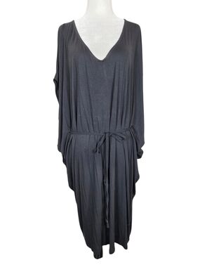 bond-eye Australia soft V-Neck Tie-Waist lounge cover up Midi Dress-Black